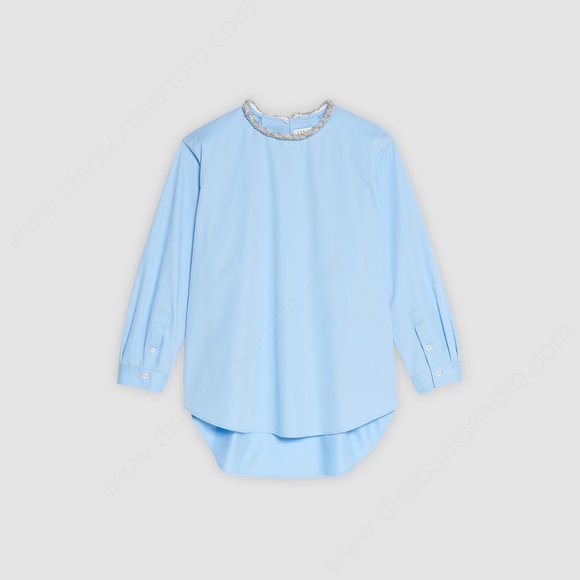 Sandro Top With Beaded Jewelled Collar Sky Blue - Picture 1 of 9